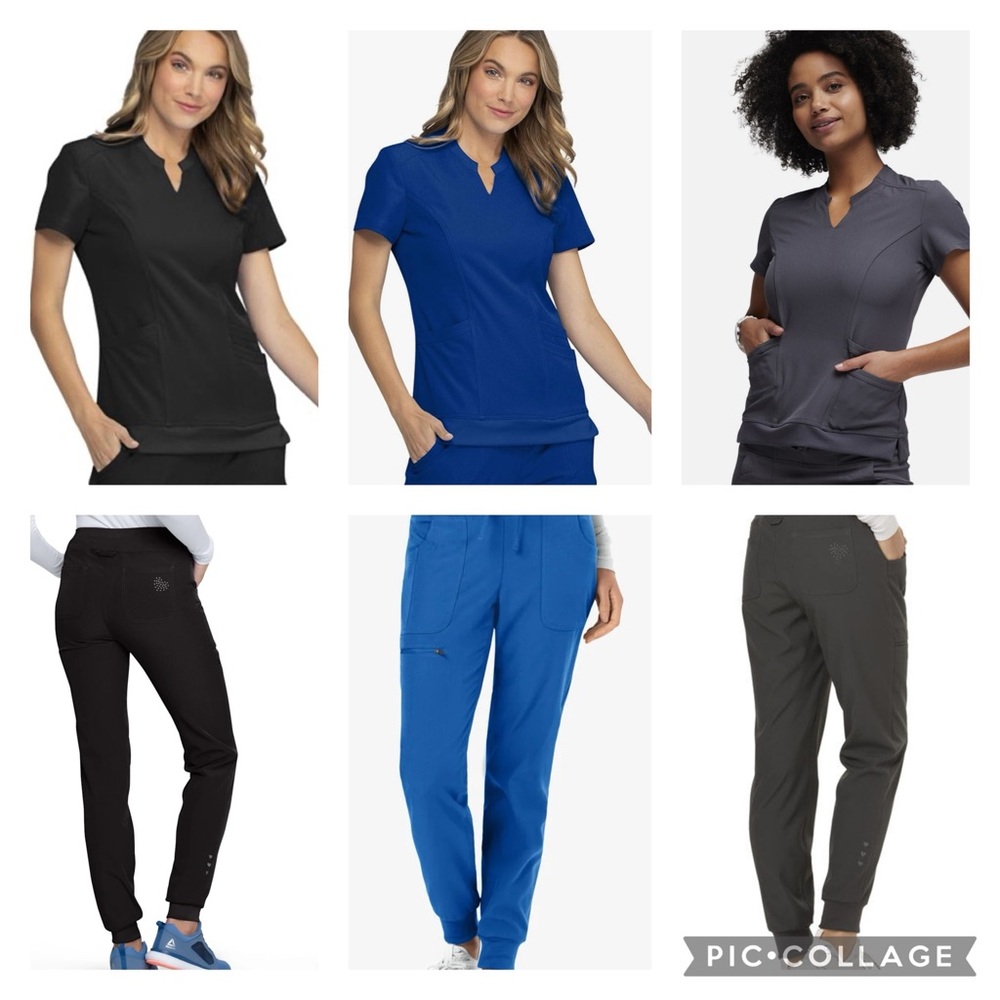 3 sets of Heart Soul Break On Through Scrubs Joggers and Split Neck top